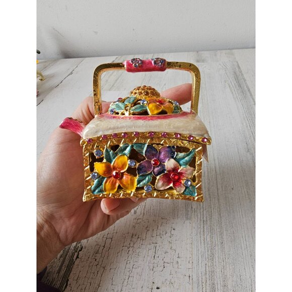 Kalifano watering can jeweled trinket jewelry box rhinestone flowers gardener un - Picture 6 of 8